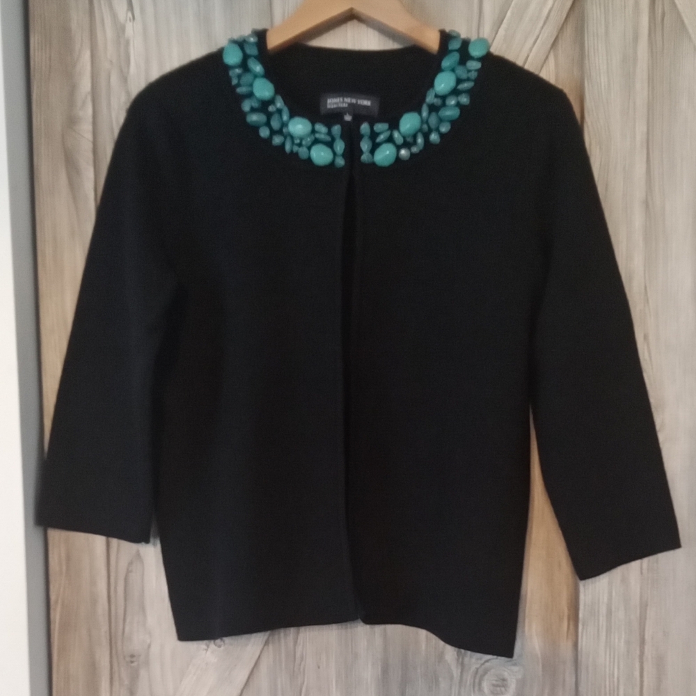 Jones New York Beaded Black Bolero Sweater L